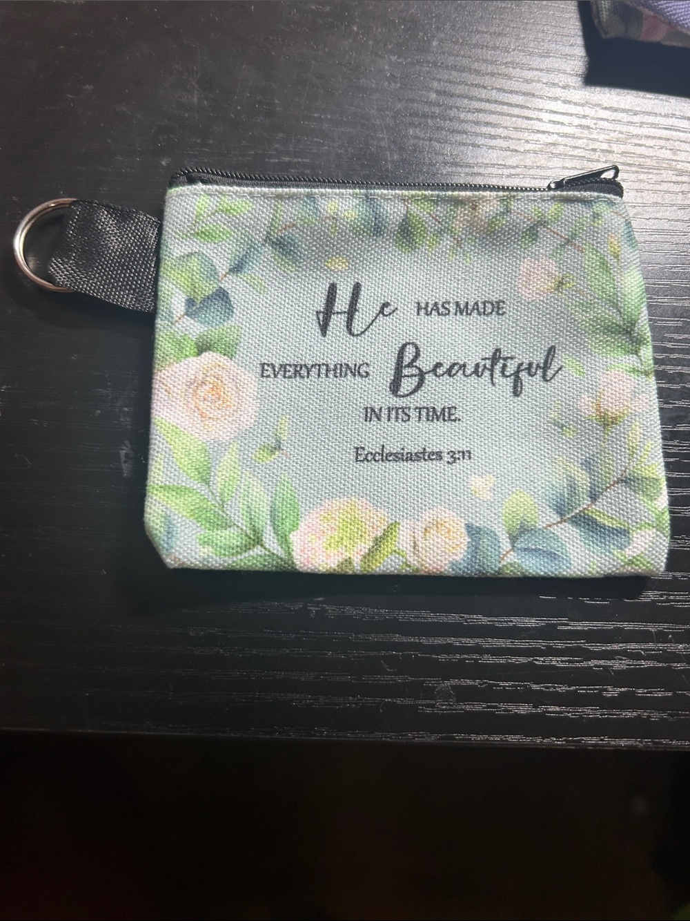 YNS Generic Floral Scripture Coin Purse - Light Blue Green